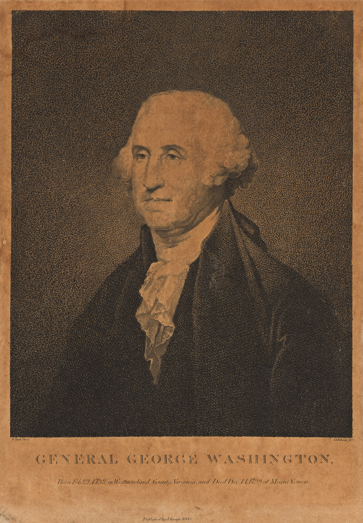 (WASHINGTON.) David Edwin, engraver; after Rembrandt Peale. General George Washington.
